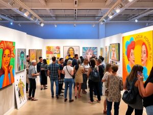 Expozitie de arta contemporana cu lucrari variate.